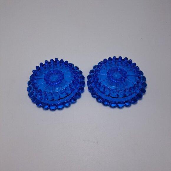 Vintage Cobalt Blue Glass Pair Candlestick Holders Mid Century Modern Collector - Picture 7 of 7